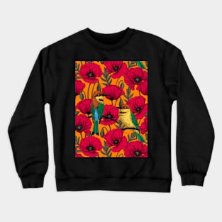 Bee eaters and poppies on orange Crewneck Sweatshirt